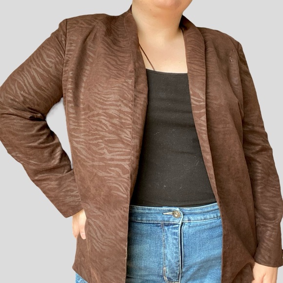 Vintage earthy indie faux suede zebra print lightweight blazer - Picture 5 of 9